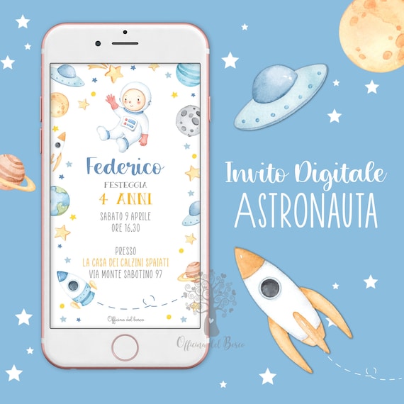 20 Inviti Di Compleanno A Tema Spaziale Con Buste – Design Razzo E UFO Per Festa Bambini, Stile Acquerello, Cartoncino Pesante - 2