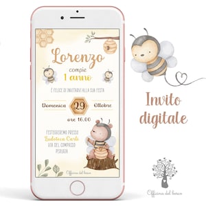 Invito digitale APE, api, miele, primavera,personalizzabile, Battesimo, primo compleanno, compleanno, comunione, cresima, bambina, bambino