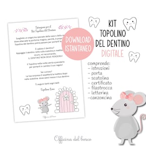 Kit TOPOLINO DEL DENTINO bambina rosa, certificato denti, filastrocca dei denti, kit dentino, denti da latte, fatina dei denti