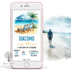 Invito digitale personalizzato Mare per compleanno uomo, donna, birra, festa in spiaggia, compleanno 30 anni, 40 anni, 50 anni, 60 anni