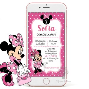 Invito Digitale  TOPOLINA MINNIE invito festa , 1 anno, 2 anni, Battesimo, compleanno, comunione, cresima