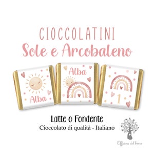Cioccolatini personalizzati SOLE ARCOBALENO pastell segnaposto, compleanno, battesimo, bamina,bomboniera, omaggio ospiti, Boho, regalino