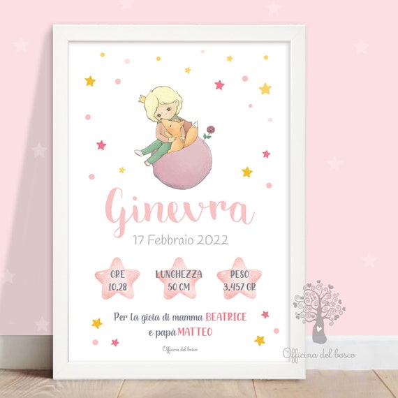 Quadretto Nascita - PDF o STAMPA con CORNICE Orsetto teddy - Poster ricordo  bimbo, quadro, idea regalo nascita bambino, bambina, compleanno