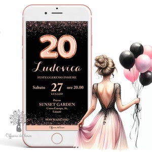 Invito digitale GLITTER rosa, nero, oro, argento,  invito festa, 18 anni, 20 anni, 30 anni, 40 anni, 50 anni compleanno