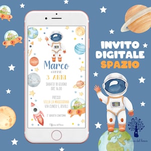 Invito ASTRONAUTA SPAZIO invito festa digitale , 1 anno, 2 anni, Battesimo, compleanno, comunione, cresima