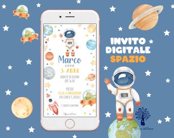 Space ASTRONAUT invitation, digital party invitation, WhatsApp, birthday, 2nd, 3rd, 4th, 5th, 6th, children's party, planets