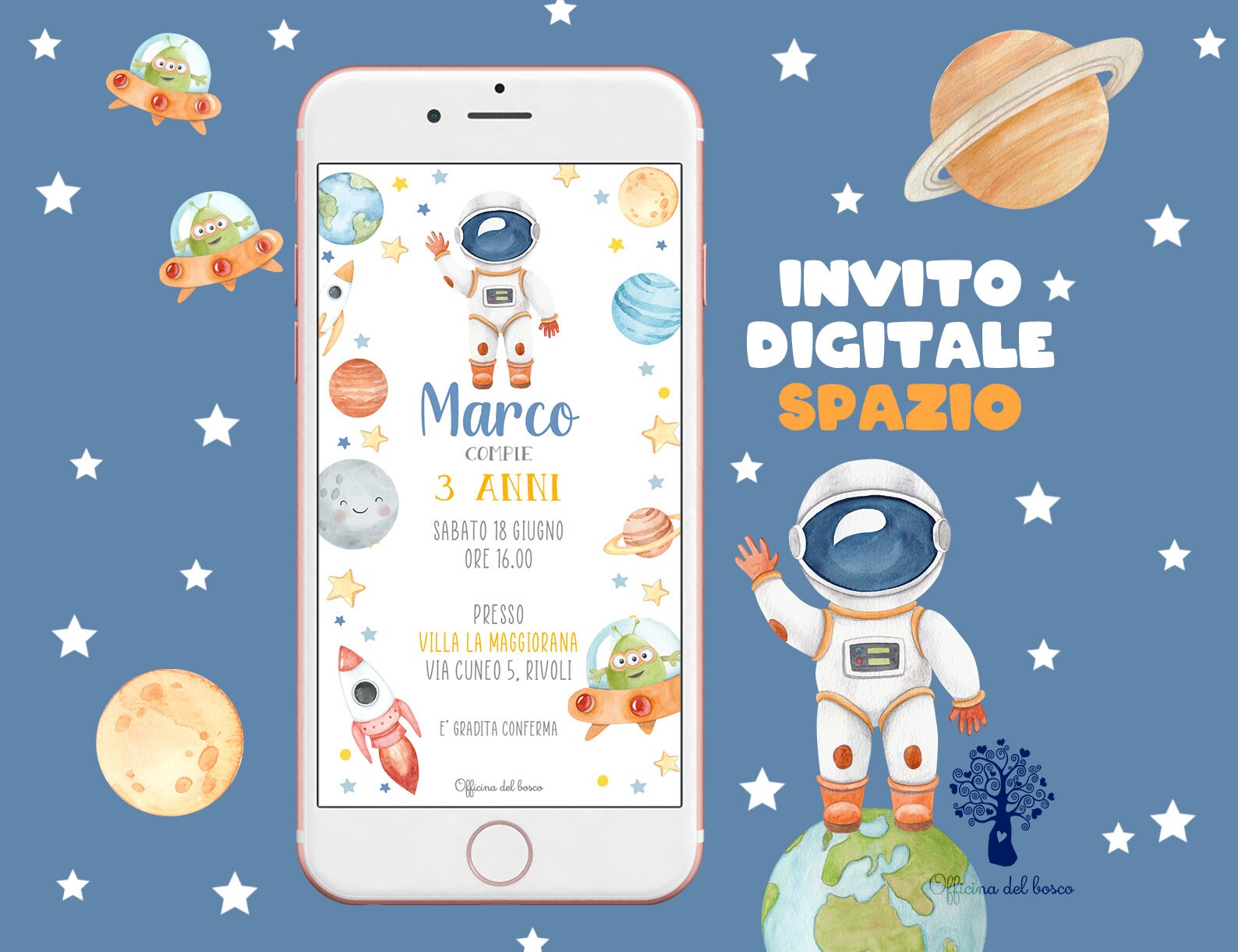 Biglietti Invito Compleanno Razzo - 12 Pezzi, Tema Spaziale, Carta 350g