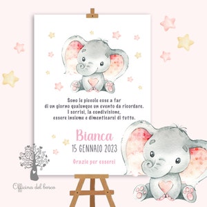 Digitale Poster Benvenuto ELEFANTINO  per feste, bambino, bambina, battesimo, compleanno, comunione, cresima, allestimento festa