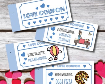 Love Coupon , 12 coupon pronti più 6 da compilare, buoni romantici, anniversario di matrimonio, Idea Regalo di San Valentino, Natale
