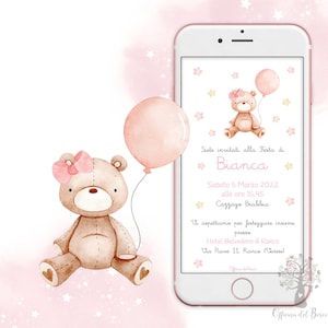 Invito ORSETTO Annuncio battesimo whatsapp , annuncio nascita, annuncio gravidanza, battesimo bimbo, orsetto, bambina, bambino, orso