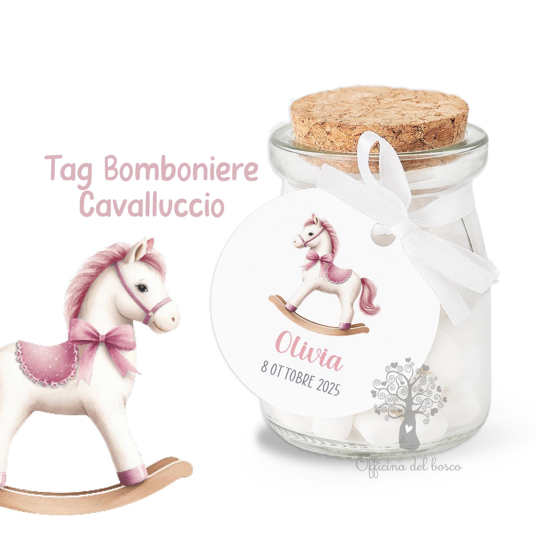 Bomboniere cavalluccio a dondolo reale con provette basse