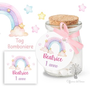 BIGLIETTO bomboniera, Arcobaleno Pastello, NO VASETTO, rotondo è nata, rosa, azzurro, nascita bambina, bomboniera battesimo, unicorno, rosa