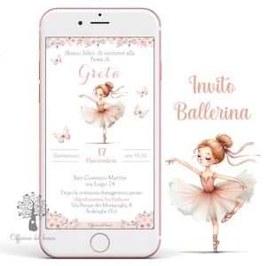 Invito BALLERINA, in tutù, dai colori pastello, delicata, invito battesimo, invito compleanno, invito, carillon, comunione, cresima.