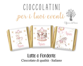 Cioccolatini GIOSTRA CAROSELLO con Etichette personalizzate CAROUSEL, evento, cerimonia segnaposto, battesimo, nascita,cresima, comunione