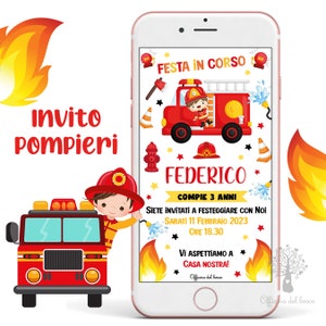Invito POMPIERI compleanno per bambino, invito festa , 1 anno, 2 anni, 3 anni, 4 anni, 5 anni, Battesimo, compleanno, comunione, cresima