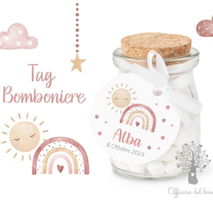 BIGLIETTO bomboniera, Sole Arcobaleno, NO VASETTO, rotondo è nata, rosa, azzurro, nascita bambino, personalizzabili - bomboniera battesimo
