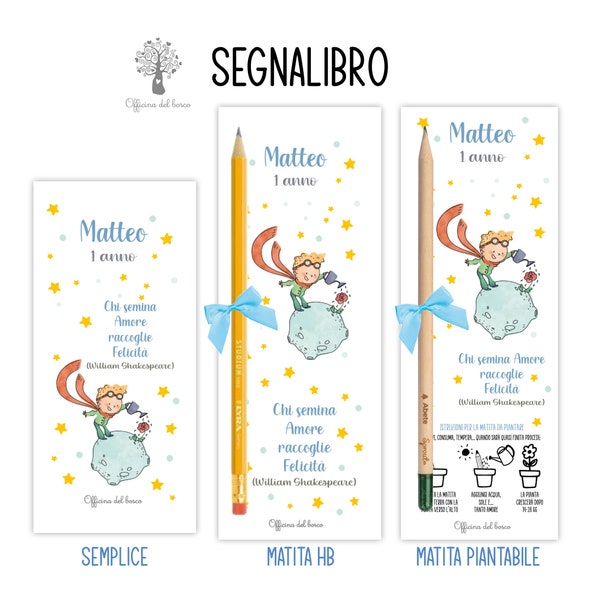 Segnalibro Piccolo Principe Artigianale, con matita hb o piantabile, idea regalo festa primo compleanno, battesimo, regalo ospiti cerimonie