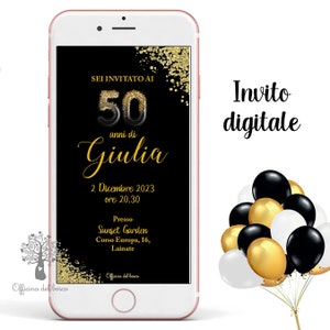 Invito digitale GLITTER COMPLEANNO argento, rosa, oro, nero, invito festa, 18 anni, 20 anni, 30 anni, 40 anni, 50 anni , 60 anni