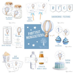 PARTY KIT MONGOLFIERA con orsetto per bambino e bambina festa bambino, invito, nascita, primo compleanno, battesimo, cresima, compleanno