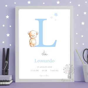 Quadretto Nascita PDF o STAMPA con CORNICE  Iniziale nome - Poster ricordo bimbo - quadro - idea regalo per nascita per bambino e bambina