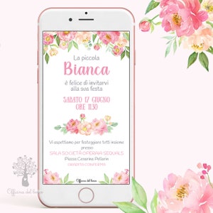 Invito PEONIE whatsapp - Biglietto invito festa  Invito Nascita, Battesimo, cresima, comunione, compleanno, lilla, Inviti digitali, vintage