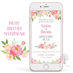Invito  PEONIE MATRIMONIO whatsapp -  invito festa cerimonia, save the date, Battesimo, cresima, comunione, compleanno, girasole, eucalipto