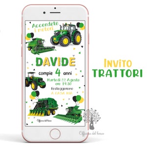 Invito Digitale TRATTORI, trattore, Mietitrebbie, fattoria, invito festa , 2 anni, 3 anni, 4 anni, 5 anni, 6 anni, Battesimo, compleanno