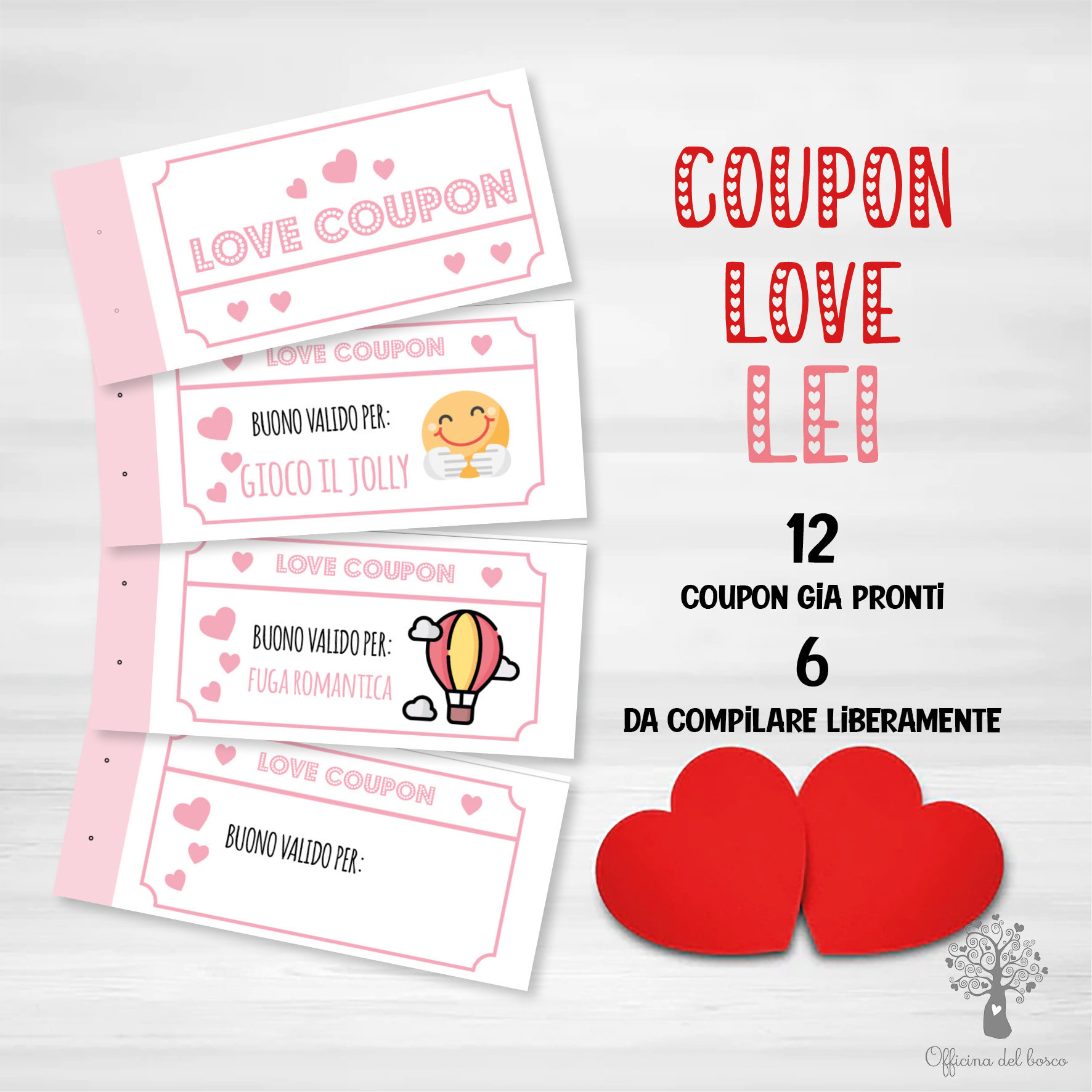 Love Coupon per LEI , da STAMPARE 12 coupon pronti, 6 da compilare,  romantici anniversario di matrimonio, Idea Regalo San Valentino, Natale -   Italia