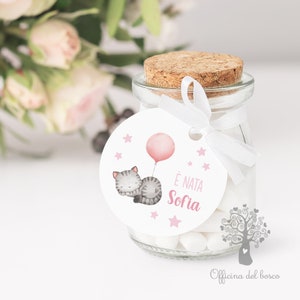 BIGLIETTO bomboniera - Tag rotondo è nato - NO VASETTO rosa e azzurro, nascita bambino - baby personalizzabili - bomboniera per battesimo