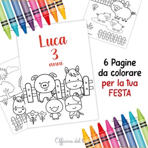 Pagine da colorare, FATTORIA compleanno, Regalo bambini, 2 anni, 3 anni, 4 anni, pastelli,  disegni da colorare per bambini, party kit festa