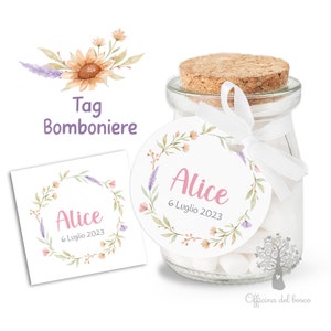 Tag BIGLIETTO bomboniera, Fiori NO VASETTO, rotondo, è nata, rosa, nascita bambina, cresima, comunione, battesimo, primavera, fiori di campo