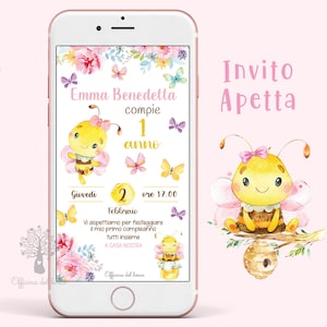 Invito APE, invito festa personalizzabile, Battesimo, compleanno, comunione, cresima, bambina, ballerina, elefantino