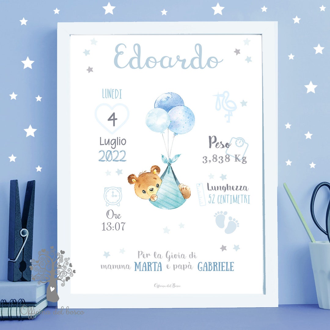 Quadretto Nascita Personalizzato - Cornice Con Dati Neonato In Pasta Fimo, Idea Regalo Unica - Foto 4