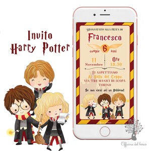 Invito  Digitale HARRY POTTER per una festa magica, compleanno bambino e bambina, 6 anno, 7 anni, 8 anni, 9 anni