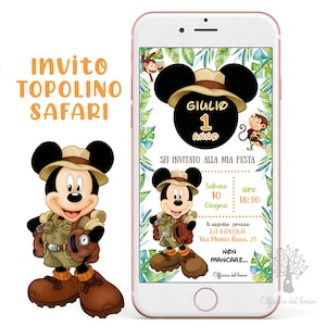 Invito TOPOLINO SAFARI topolina, minnie, mickey mouse  invito festa, invito festa party kit, Battesimo, compleanno, comunione, cresima