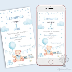 Invito ORSETTO Bambina e bambino invito Biglietto invito festa  Invito Nascita, Battesimo, compleanno, rosa, azzurro