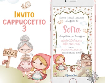 Invitación digital personalizada de Caperucita Roja – Invitación para cumpleaños y bautizo infantil – Fiesta temática de cuentos de hadas