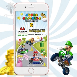 Invito SUPER MARIO - Biglietto invito festa videogiochi party kit, Nascita, Battesimo, compleanno, comunione, cresima