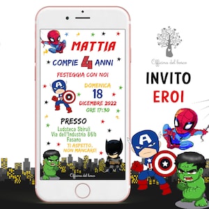 Invito Digitale SUPER EROE Hulk Spiderman, Batman, Capitan america - invito festa supereroi, Battesimo, compleanno, comunione, cresima
