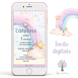 Invito Digitale whatsapp UNICORNO e ARCOBALENO festa personalizzabile  invito festa party kit, Battesimo, compleanno, 1 anno, 2 anni