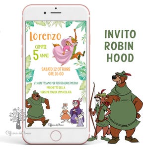 Invito DIGITALE  Robin Hood, invito festa whatsapp, invito compleanno,  invito festa party kit, Battesimo, compleanno, cartone animato