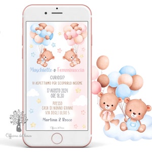Invito Digitale BABY SHOWER maschio o femmina, Nascita, gender reveal, gravidanza, dolce attesa, orsetto, bambina o bambino, nascita
