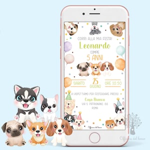 Invito CAGNOLINI digitale, invito per feste di battesimo, invito CANI compleanno, cresima, primo compleanno, 1 anno, 2 anni, 3 anni