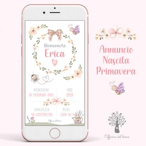 Annuncio Nascita PRIMAVERA  BABY digitale whatsapp - Biglietto nascita - bambino, bambina, rosa o azzurro, bebè, neonato, Nascita
