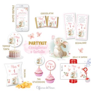 Party Kit CONIGLIETTO e FARFALLE bambina , battesimo, compleanno, primo compleanno, allestimento festa,coordinato festa, comunione, cresima
