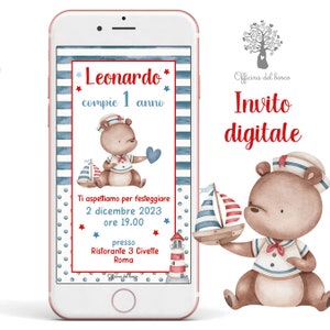 Invito digitale Orsetto Marinaio per BAMBIN0 o BAMBINA, mare, orsetto, invito festa, invito Battesimo, invito primo compleanno, compleanno
