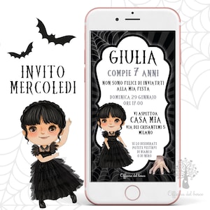 Invito digitale MERCOLEDì ADDAMS  dance dance, invito festa whatsapp, Compleanno bambina, Battesimo, compleanno, comunione, cresima