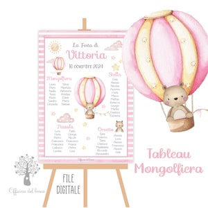 TABLEAU Mongolfiera Orsetto , Cerimonia, bambino o bambina, battesimo, compleanno, segnatavolo, segnaposto, festa, cavaliere, ristorante