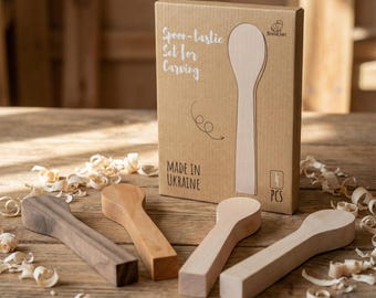 Wood Blanks for Spoon Carving – 4 Hardwood Spoon Blanks | Whittling Wood Starter Kit for Beginners | Beavercraft BB2