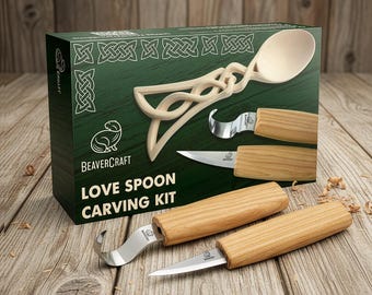 Spoon Carving Kit - Beginner Whittling set | Hobby kits adults - wooden spoon making Gift for woodworker | Beavercraft DIY04